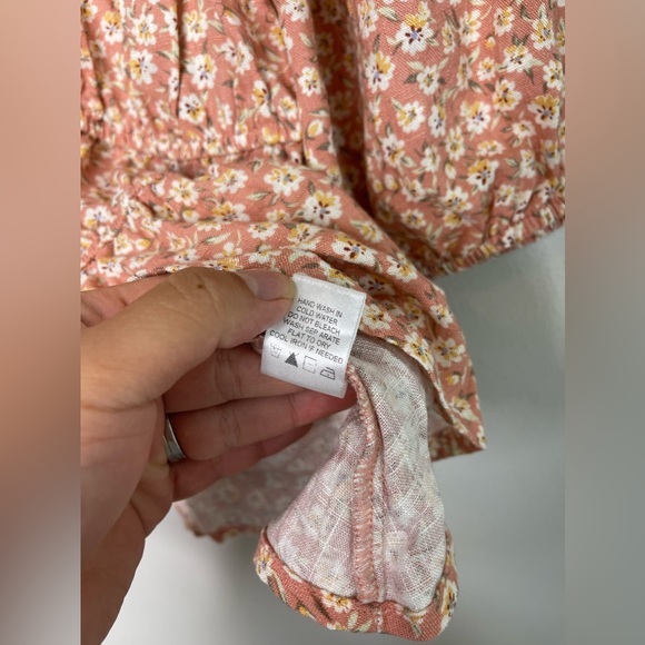 Emelia Floral Linen Rayon Cottagecore Milkmaid Bubble Sleeves Blouse M - Picture 5 of 8